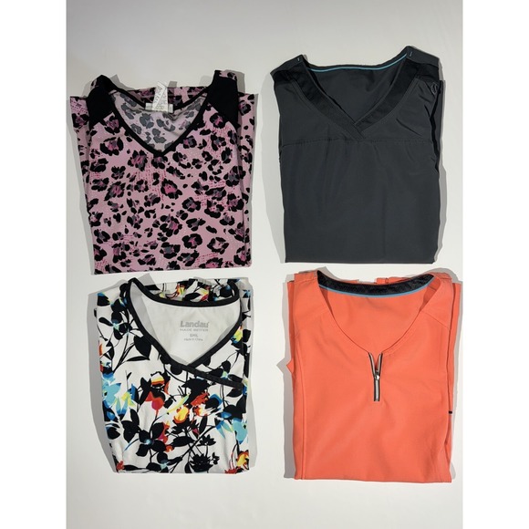 The Unbranded Brand Sweaters - 4 Pcs Womens  V-Neck Media‎ Scrub Top Short Sleeve Pockets Multicolor Size S
